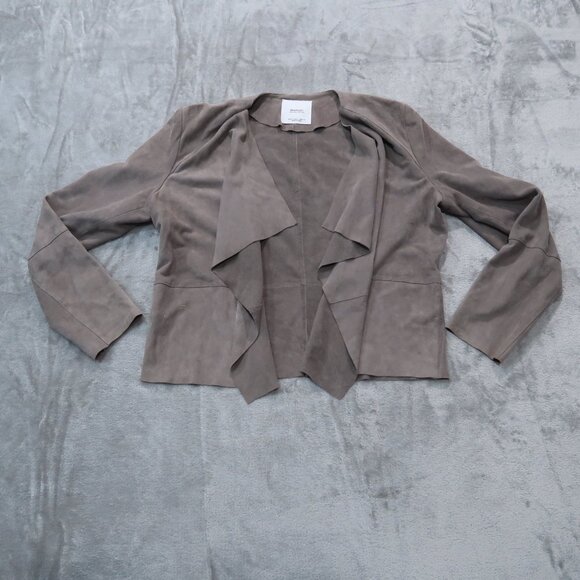 Mango Leather Jacket Womens Drape Front Suede Blazer Open Jacket Long Sleeve L - Picture 3 of 16